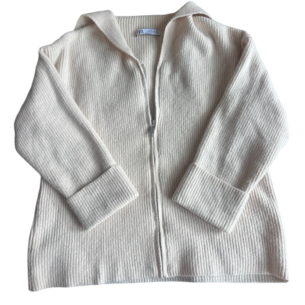 ZARA WOMENS CREAM ZIP UP SAILOR STYLE CARDIGAN SIZE M